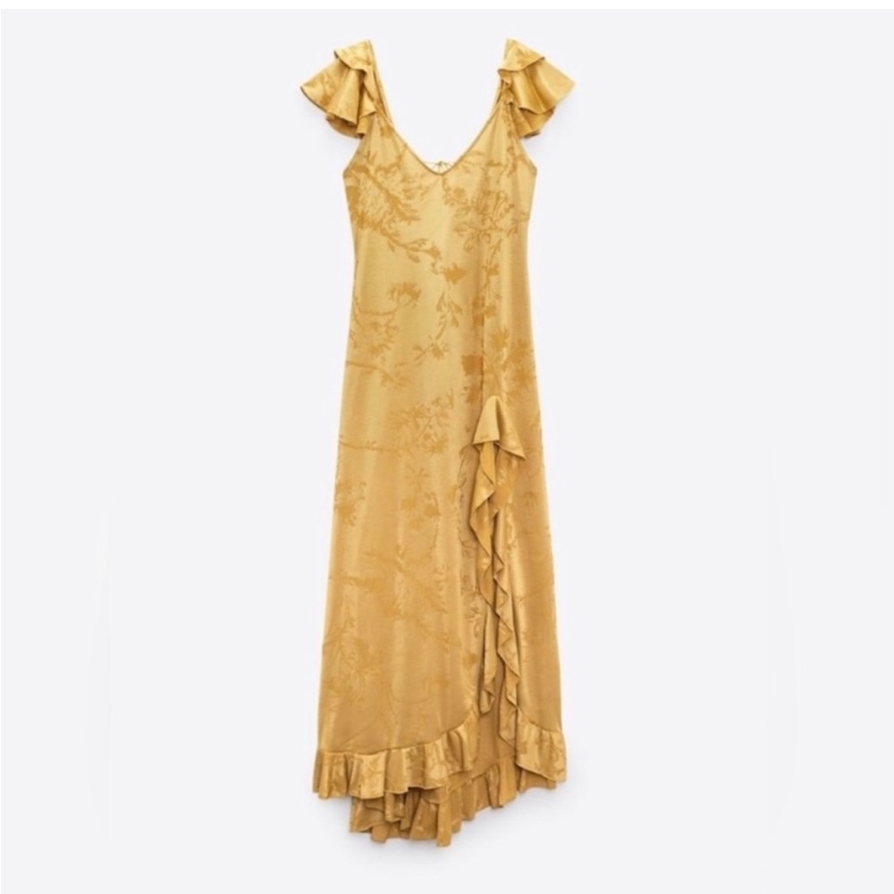 Zara yellow/gold floral jacquard dress
